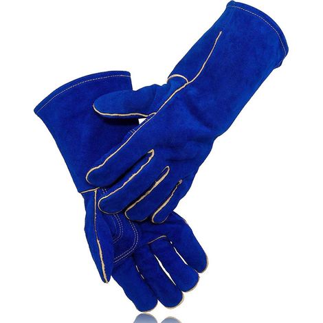 2 paires de gants de soudage en cuir de vachette double, protection des mains extrêmement résistante à la chaleur et à l'usure, pour travaux sur barbecue, cheminée et autres travaux en bocal (1/4)