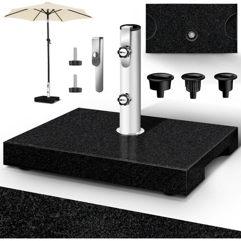 tillvex® Granit Sonnenschirmständer mit Transportgriff Schwarz - 27 kg Rechteckig Schirmständer Sonnenschirm mit Edelstahlrohr Balkonschirmständer für Schirmstöcke 16-48 mm & 300 cm Schirmdurchmesse