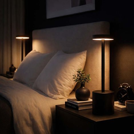 Lampe de table, lampe de salon, lampe de lecture, lampe de bureau, lampe de table, lampe d'appoint, métal plastique noir, variateur tactile CCT, LED 1,2W 138Lm 2000K, 3500K, 7000K, H 34 cm, lot de 2