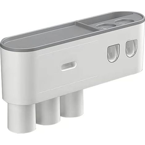 Portacepillos de pared con dos dispensadores automáticos de pasta de dientes, con 2 o 3 vasos (gris, 2 dispensadores de pasta de dientes, 3 vasos) (1/5)