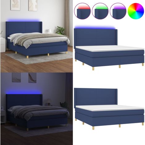 Boxspringbett mit Matratze & LED Blau 180x200 cm Stoff - Boxspringbett - Doppelbett - Schlafsofa - Bettenrahmen - Lattenrost - Home & Living