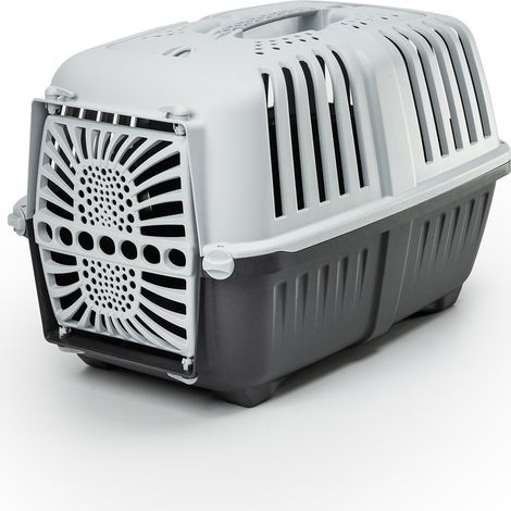 lionto Katzentransportbox, sichere Transportlösung für Katzen & kleine Tiere, Belüftung & Griff, 55x36x36 cm, anthrazit