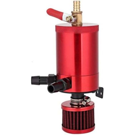 Réservoir d'huile de Voiture, réservoir Universel de réservoir d'huile en Alliage d'aluminium avec kit d'accessoires à 2 Ports Noir Ruban Bleu Rouge(Rouge) (1/4)