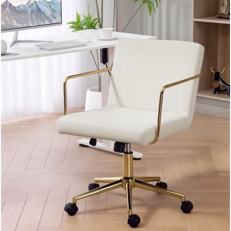 Bürostuhl aus Polyester creme, kippbar, 360° drehbar, Stahlgestell, 57x64x80-90 cm (1/5)