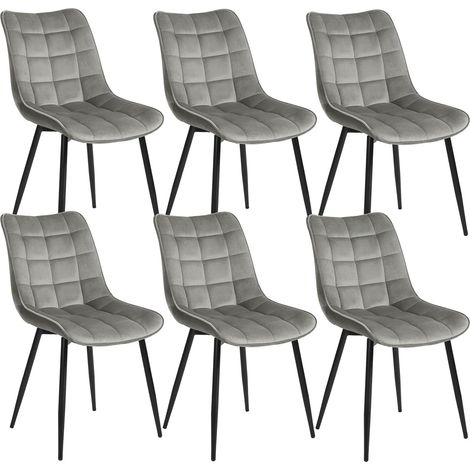 WOLTU Set of 6 Velvet Fabric Dining Chairs Metal Legs Chairs Light Grey (1/5)