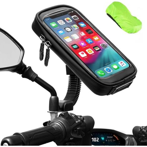 Support Telephone Moto étanche Rotation à 360° Support Smartphone Moto Scooter avec Habillage Pluie Porte Téléphone pour Moto Rétroviseur Jusqu\'à 6.7 (1/4)
