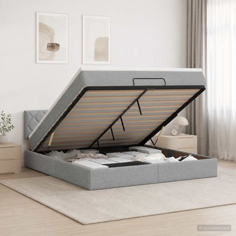 Lit coffre avec matelas et LED Gris clair 140 x 190 cm Tissu (1/5)