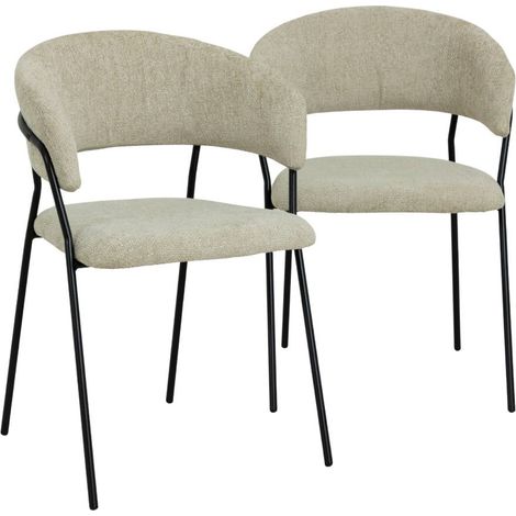 Chaise arrondie tissu écru Kanoa (lot de 2)
