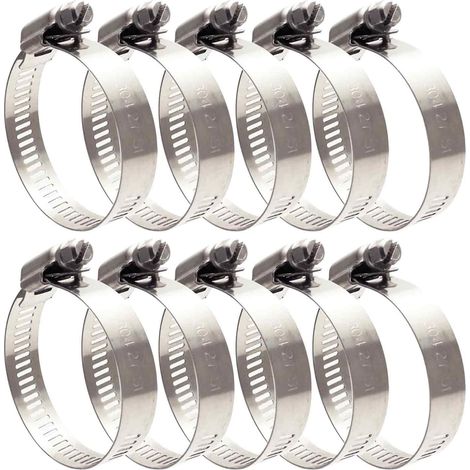 10 colliers de serrage Divers accessoire de portail, acier inoxydable, ajustables 27-51 mm, pour tuyaux d'arrosage, machine à laver et piscine (1/5)