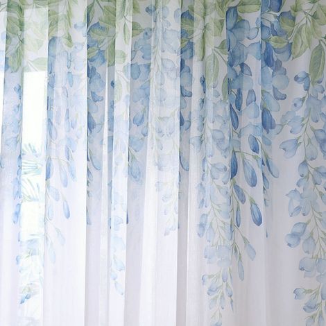 Rideaux en polyester, cantonnières en voile, décoration pour chambre et salon (bleu) (1/5)