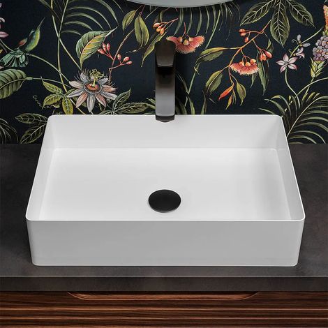 Lavabo da appoggio rettangolare 58x38 cm in acciaio inox bianco opaco Goya (1/5)