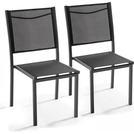 Oviala – Lot de 2 chaises de jardin empilables en aluminium et textilène – Charge maximale 100 kg – Protection époxy contre rouille et UV