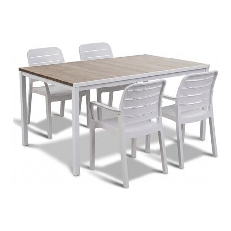 KETER SET TAVOLO DA GIARDINO PORTO 160 BIANCO EFFETTO LEGNO + 4 SEDIE TISARA (07057/4) (1/4)