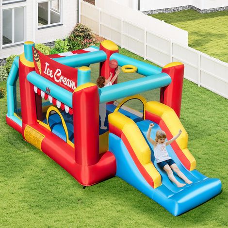 Château gonflable 5 en 1 en Oxford 420D avec aire de saut, toboggan, bac à balles et jeux pour jardin et fêtes (1/5)