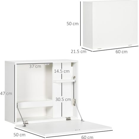 Bureau mural pliable avec étagère, gain de place, idéal pour la maison ou le bureau, en panneaux de particules et MDF, 60 x 21,5 x 50 cm, blanc (1/5)