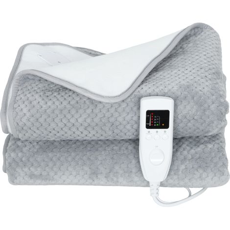 Chauffe-lit électrique 160 x 140 cm avec 5 niveaux de chaleur et 2 télécommandes, en polaire et polyester gris (1/5)