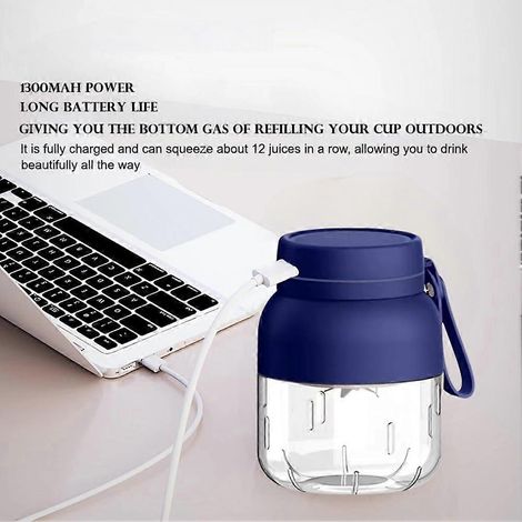 Presse-agrumes électrique portable, rechargeable, grande capacité, idéal pour l'école et la maison (bleu). (1/5)