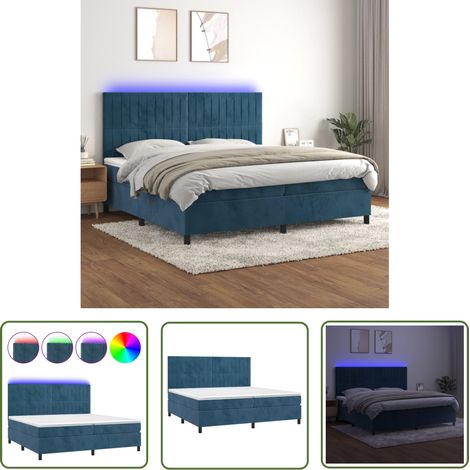 The Living Store Sommier à lattes de lit matelas et LED Bleu foncé 200x200 cm - Lit Plateforme - Lit Capitonné - Lit Design - Lit Velours - Lit Avec Rangement (1/5)
