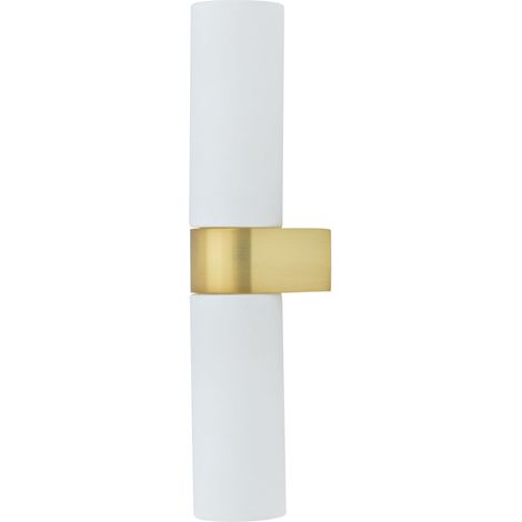 Spiegelleuchte IP44 29.5 cm hoch in Messing Weiß 2-flammig G9 Aluminium Glas Modern Wandlampe Bad
