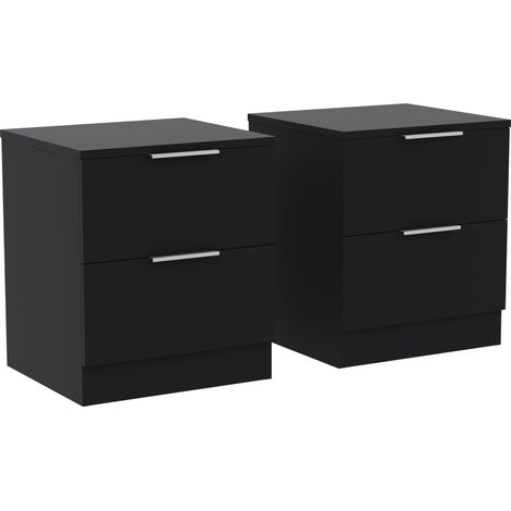 Trega 2 Drawer Bedside Tables Nightstands Set of 2, H 41 x W 39 x D 28 cm, Black