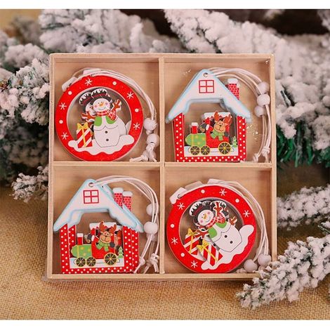 12 décorations de Noël en bois, pendentifs d'arbres de Noël en bois, décorations d'arbres de Noël en bois, décorations d'arbres de Noël en bois, paiement des trains de cerfs de Noël (1/2)