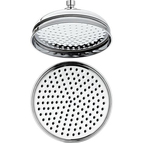Hudson Reed – Pommeau de douche rond fixe rétro 20 cm – Finition chromée – Laiton massif – Diffusion pluie pour douche luxueuse (1/4)