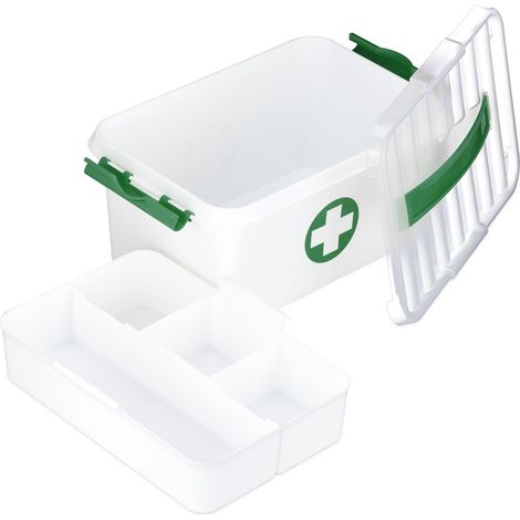 Caja de primeros auxilios con 4 compartimentos almacenamiento organizado casa oficina 32 x 20 x 12 cm de plástico verde 130014761 (1/5)