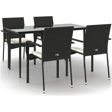 Ensemble à manger de jardin coussins 5pcs Mobilier de jardin Noir Résine tressée (1/5)