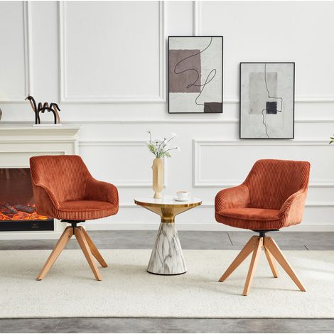 Chaise de salle a manger pivotante en bois massif, velours rouge brique, 360°,56×44×84cm (1/5)
