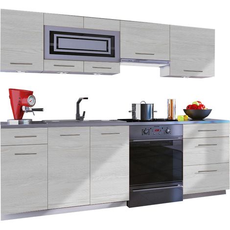 Cuisine GIOVANNA 7 éléments - bois blanchi 2m40 - grand casserolier (1/2)
