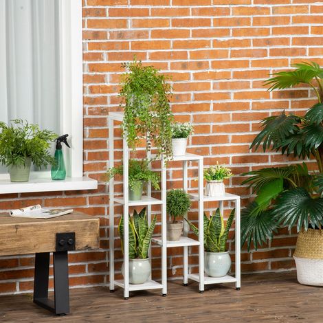 Supporto per piante Outsunny, 7 ripiani, per interni ed esterni, in acciaio, bianco, 65 x 23 x 94,5 cm