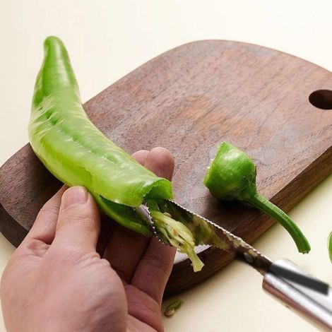 Éplucheur multifonctionnel pour piments et poivrons en acier inoxydable dentelé – Outil de cuisine pour retirer les graines et épluc (1/4)