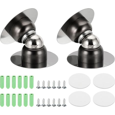 Ensemble de 2 butées de porte magnétiques, compatibles mur/sol, acier inoxydable, gris anthracite. (1/5)