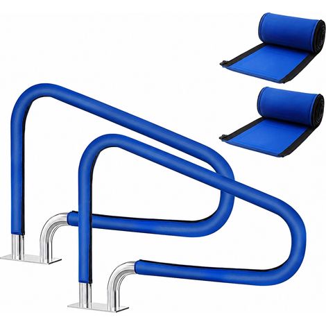 Lot de 2 housses de rampe d'échelle de piscine, manchon de poignée de sécurité à fermeture éclair bleu pour piscine hors sol, 120cm (1/5)