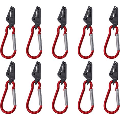 Clip pour voile d'ombrage, clip pour bâche, 10 pinces crocodiles noires, 10 mousquetons rouges (1/5)