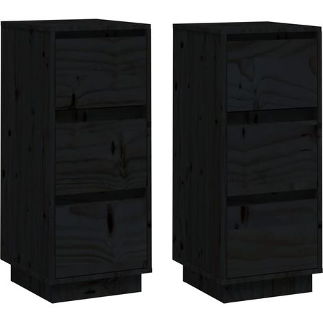 Credenza buffet cassettiera armadio contenitore organizer cucina soggiorno soggiorni set da 2 32 x 34 x 75 cm legno massello di pino nero 020036896