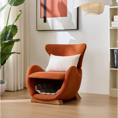 Fauteuil lounge avec niche chat, tissu rouge brique OKMYHOME (1/5)