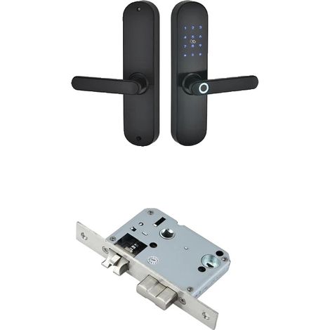 Cerradura electrónica, Bluetooth y acceso por huella dactilar, compatible con mando a distancia, color negro 5050, apertura a la izquierda. (1/2)