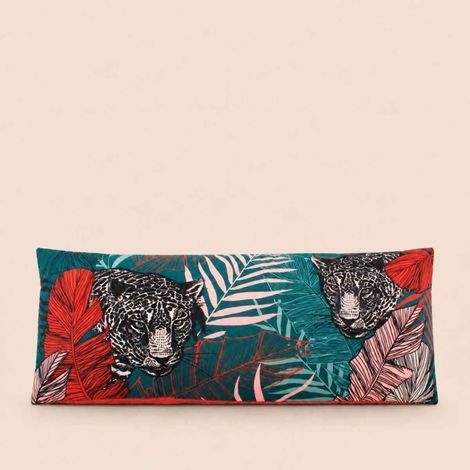 Coussin rectangulaire motifs jungle velours bordeau 70x30cm (1/5)