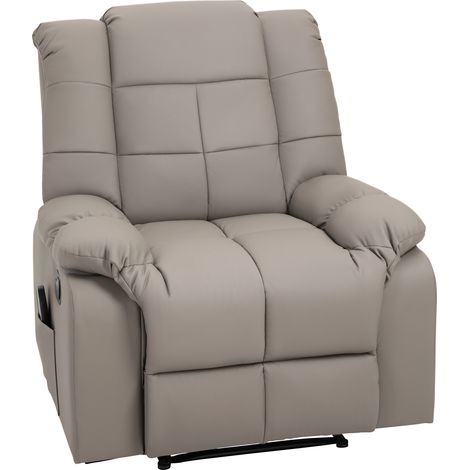 Fauteuil massant relaxant avec dossier inclinable manuel, repose-pieds, revêtement similicuir gris, télécommande incluse. (1/5)