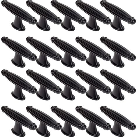 20 Stück T-förmige Vintage Möbelgriffe – Retro Schranktürknopf – Mit Schrauben für Schranktüren, Kommode, Küche, Buffet (Schwarz)