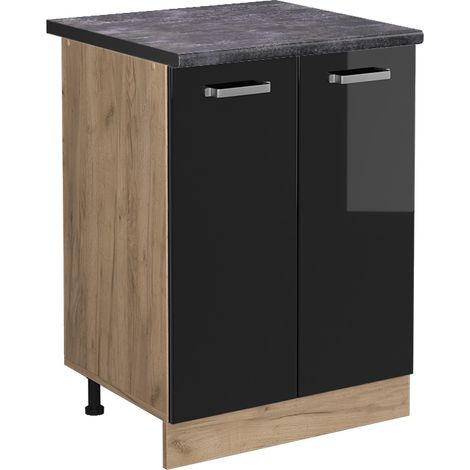 Mobiletto base cucina R-Line, Nero lucido, 60 cm , PL Antracite, Vicco