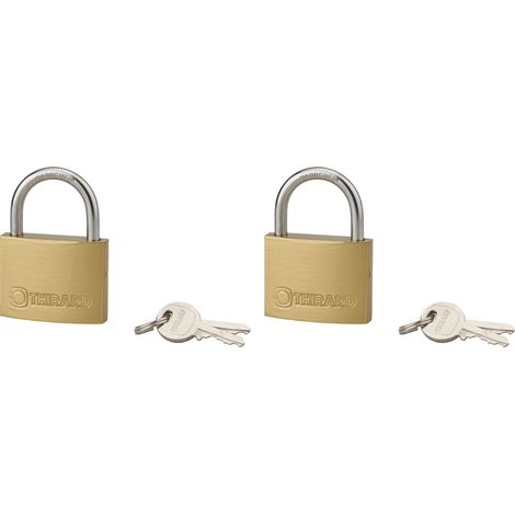 THIRARD - Lot de 2 cadenas TYPE 1, intérieur, 45mm, anse acier cémenté, 4 clés, s'entrouvrant - THIRARD