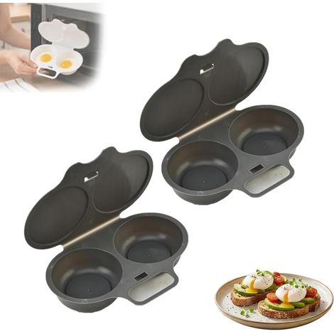 Pocheuses à œufs Micro-Ondes,Cuiseur a œufs,Moule à Vapeur,Microwave Egg Poacher with Lid & Handle,2 Cavity Microwave Egg Poacher,Cuiseur Oeuf Micro Ondes,Antiadhésive Sans Huile,Facile à Nettoyer (1/5)