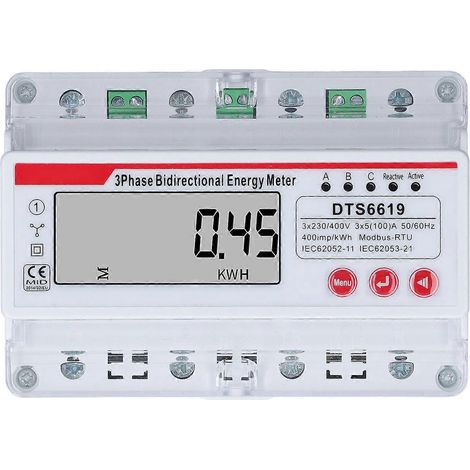 Compteur d'énergie triphasé à 4 fils avec écran LCD, commande par touches multifonctions et mesure de courant bidirectionnelle