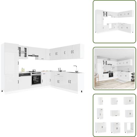 14-tlg. Küchenschrank-Set Kalmar Hochglanz-Weiß Holzwerkstoff - Küchenschrank-Set - Küchenschrank-Sets - Küchenzeile Einbauküche - Küchenschrank (1/5)