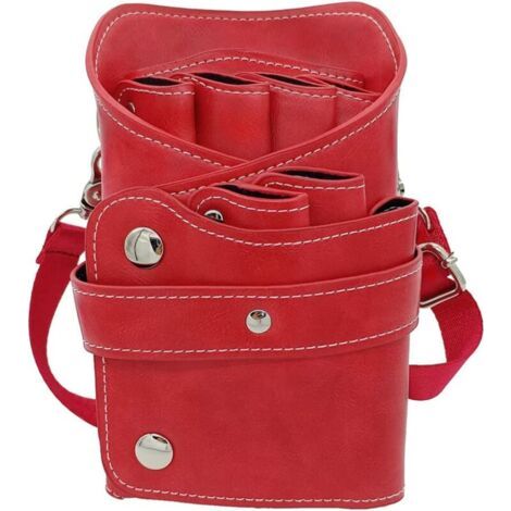 Pochette à ciseaux pour coiffeur Sac à outils pour coiffeur professionnel Sac de Ciseaux de Coiffeur Sac de Coiffeur PU+PVC Cuir Sac Bandoulière Brun élégant (rouge), Ensoleillé (1/5)