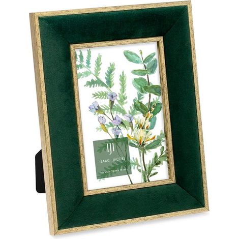 Cadre photo en velours vert avec double bordure dorée métallisée, cadre photo horizontal et vertical, pour table et affichage mural, pour la maison et le bureau (10,2 x 15,2 cm, vert avec (1/5)