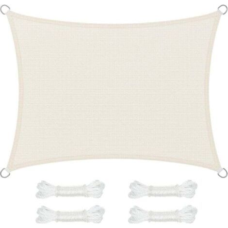 Sonnensegel 3 x 4 m, Sonnenschutz aus HDPE-Gewebe, atmungsaktiv, wasserdurchlässig, für Terrasse, Garten, Balkon, Camping, rechteckig, konkav, 2 m Seile, Beige GSS34IVV1 (1/5)
