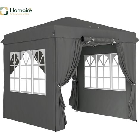 HOMAIRE Pavillon Pop-up Faltbar 2,5x2,5m Dunkelgrau: Wasserabweisend, Stabil, Winterfest, UV Schutz 50+, mit 4 Seitenteilen et Tasche pour Camping et Jardin